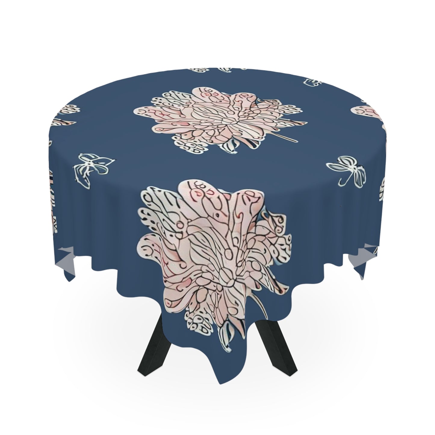Rose White Floral Butterflies Tablecloth, 55" x 55"