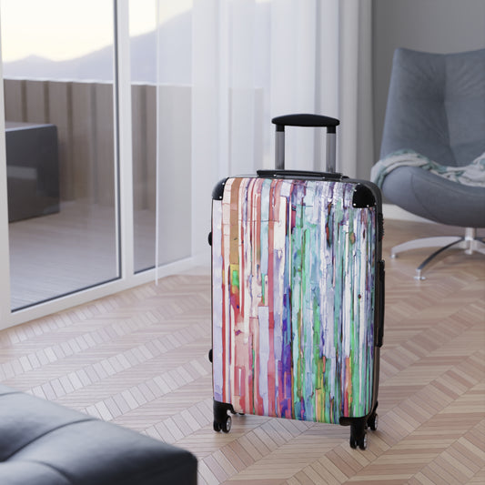 Striped Pastels Medium Suitcase with built in lock, 4 double-wheels, telescopic handle, and ABS back hard-shell
