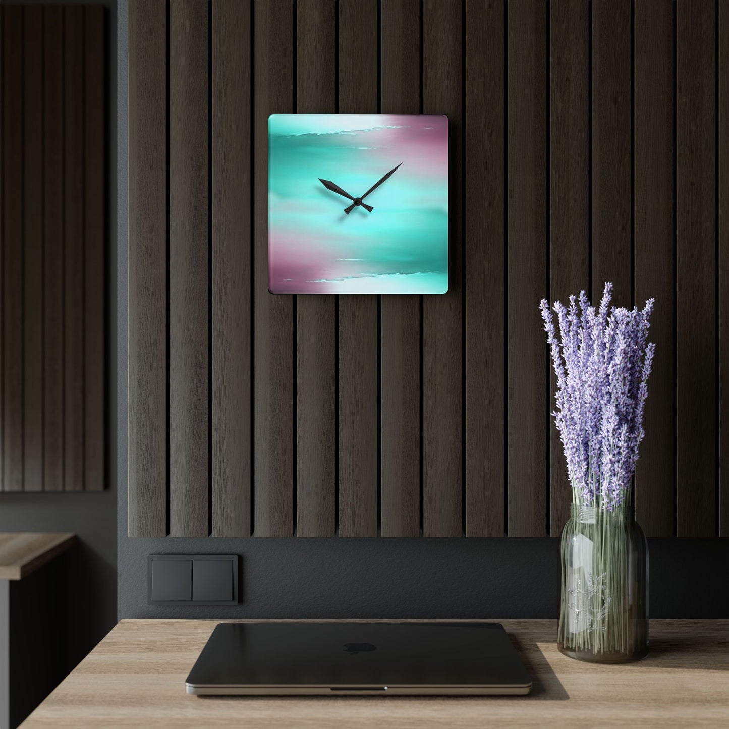 Green Sea Lavender Fog Acrylic Wall Clock, Round or Square, 10.75" x 10.75"