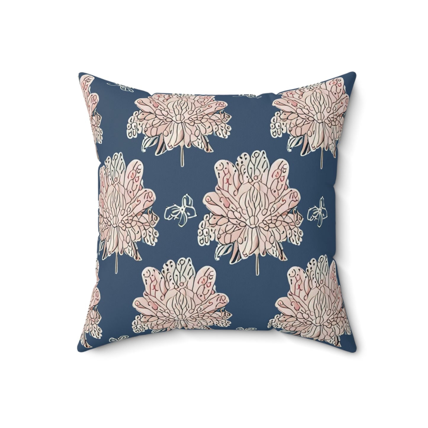 Rose White Floral Butterflies 18" x 18" Faux Suede Square Pillow