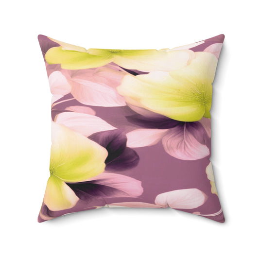 Lemon Blossom Floral Bunch Faux Suede Square Pillow, 20" x 20"
