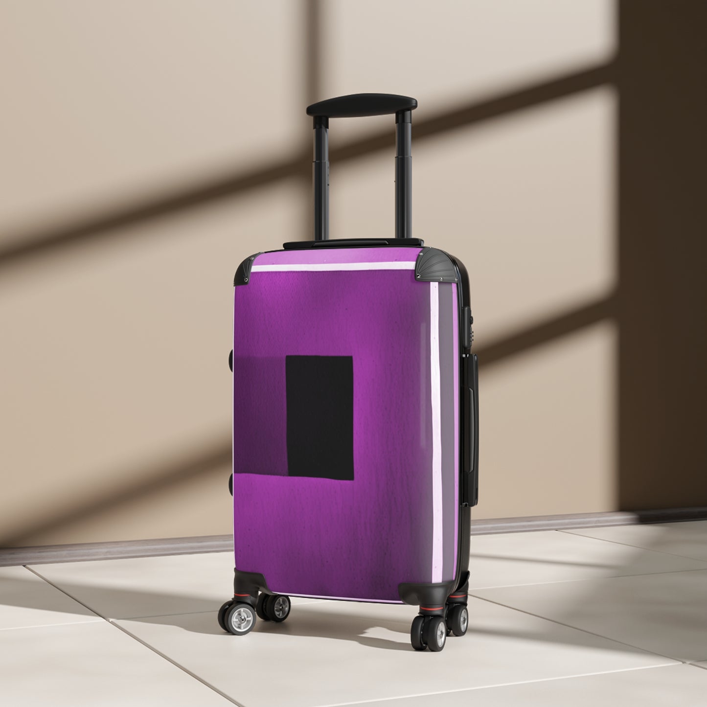Magenta Shadow Small Suitcase with built in lock, 4 double-wheels, telescopic handle, and ABS back hard-shell