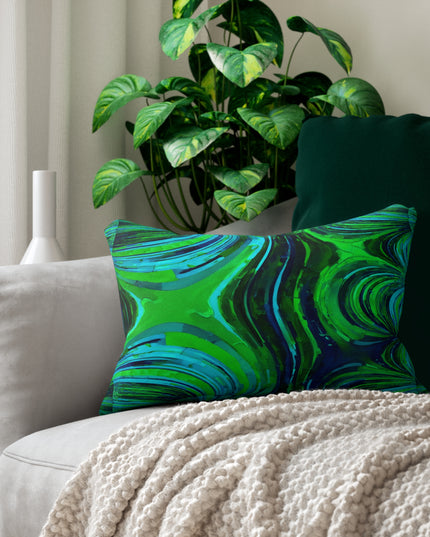 Uzi Spiral Blue Green Spun Polyester Lumbar Pillow, 20" x 14"