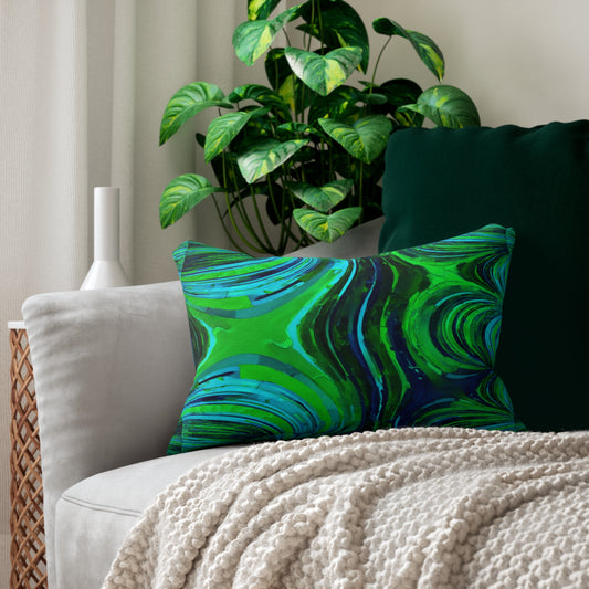 Uzi Spiral Blue Green Spun Polyester Lumbar Pillow, 20" x 14"