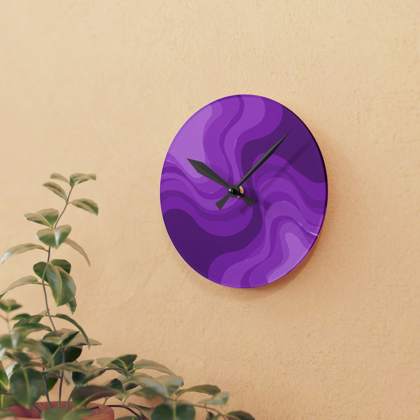Wavey Purple Wavey 8" x 8" Round Acrylic Wall Clock