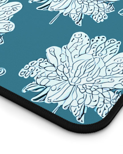 Tif Green White Floral Butterflies 12" x 22" Desk Mat