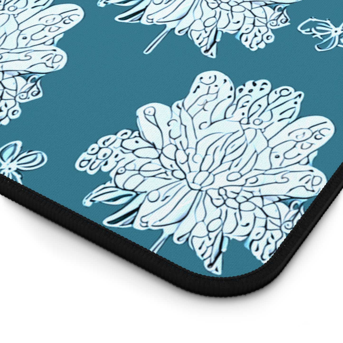 Tif Green White Floral Butterflies 12" x 22" Desk Mat