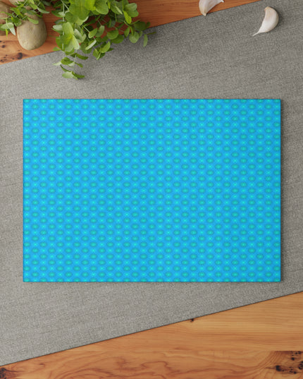 Light Blue Star-crossed Bodies Glass Cutting Board,  8" x 11"