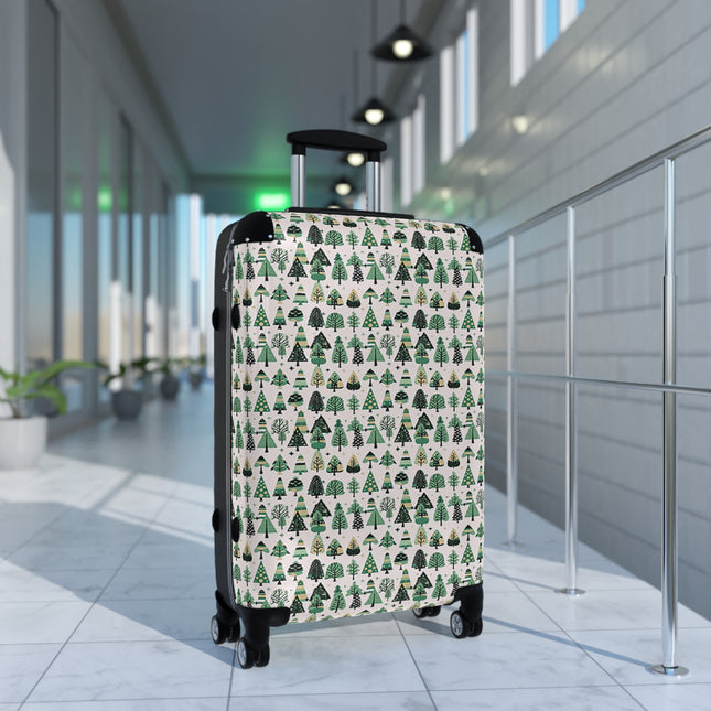 Mini Vintage Green Trees Medium Suitcase with built in lock, 4 double-wheels, telescopic handle, and ABS back hard-shell