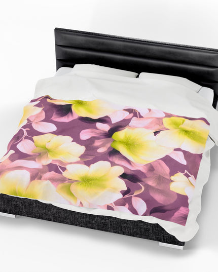 Lemon Blossom Floral Bunch Velveteen Plush Blanket, 60" x 80"