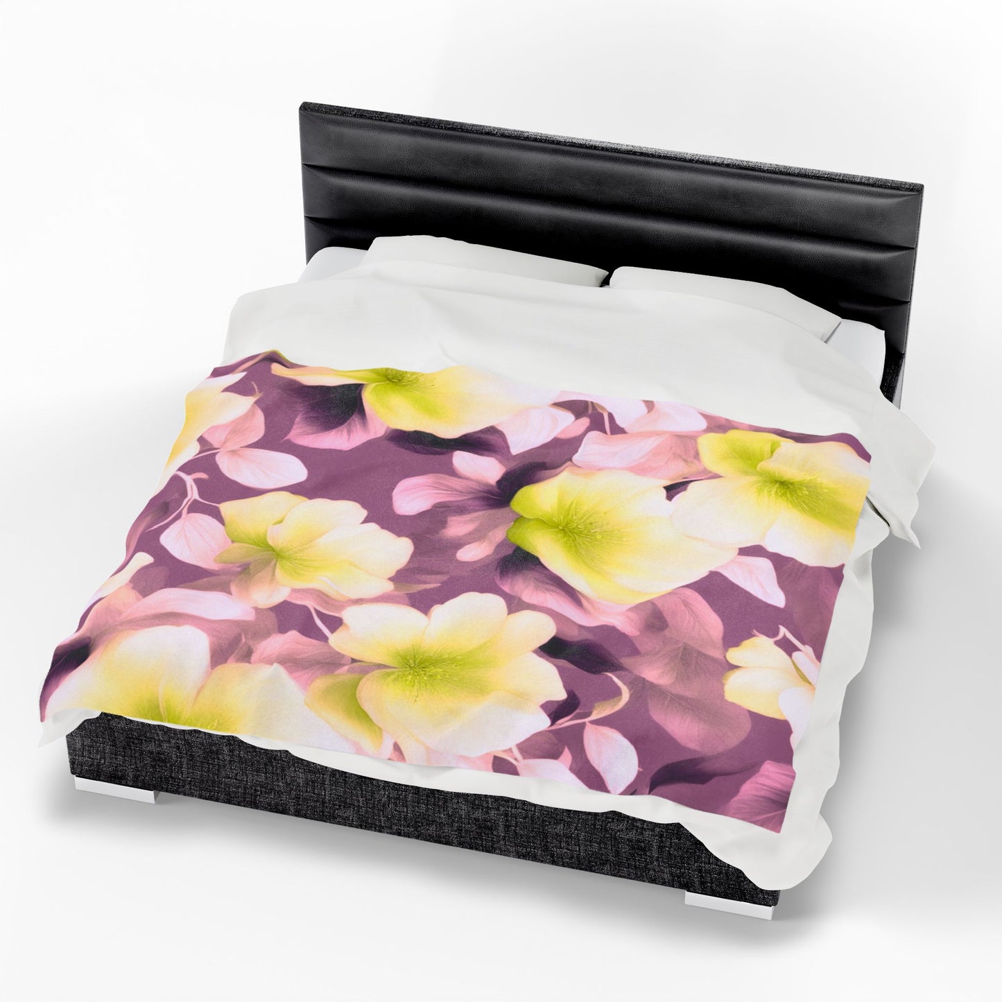Lemon Blossom Floral Bunch Velveteen Plush Blanket, 60" x 80"