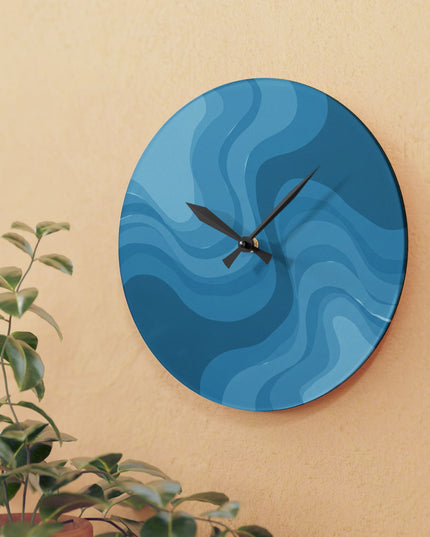 Sky Blue Wavey 10.75" x 10.75" Round or Square Acrylic Wall Clock