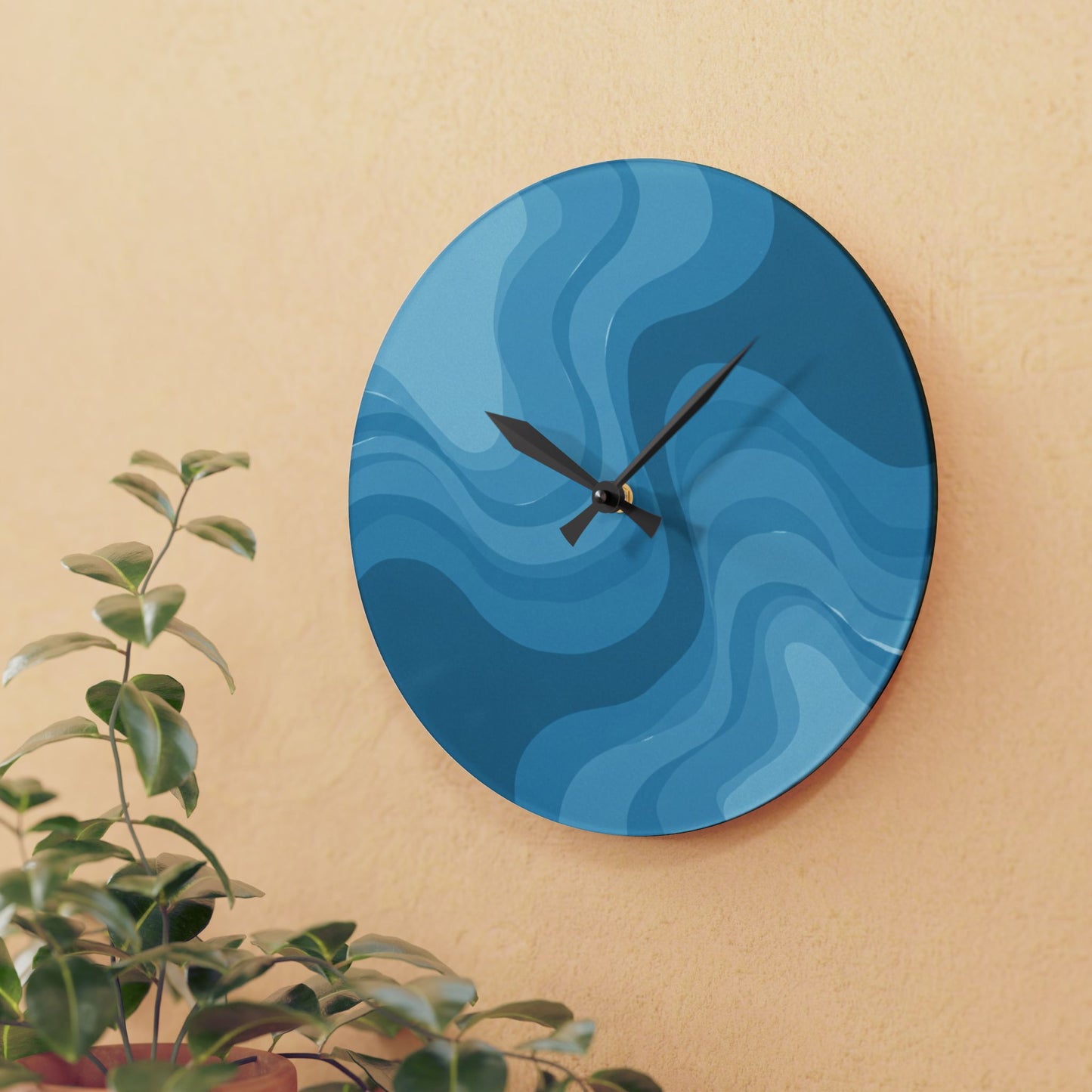 Sky Blue Wavey 10.75" x 10.75" Round or Square Acrylic Wall Clock