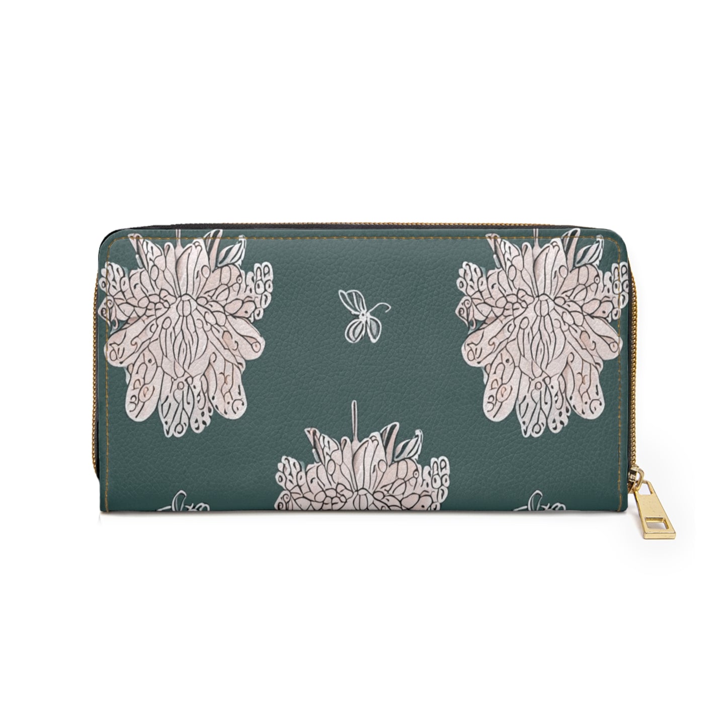 Soft White Floral Butterflies Elegant Abstract Zipper Wallet - Stylish & Functional Accessory for Everyday Use