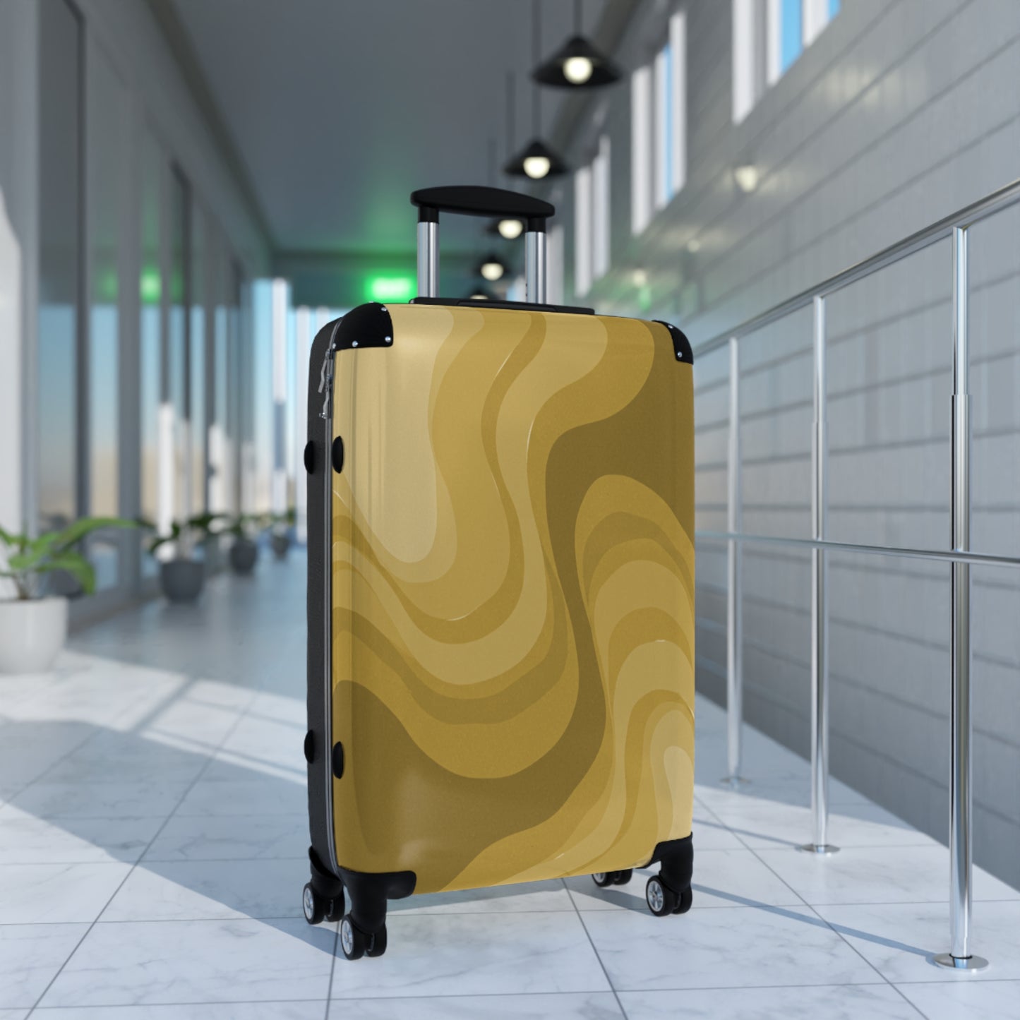 Brown Wavey Medium Suitcase with built in lock, 4 double-wheels, telescopic handle, and ABS back hard-shell