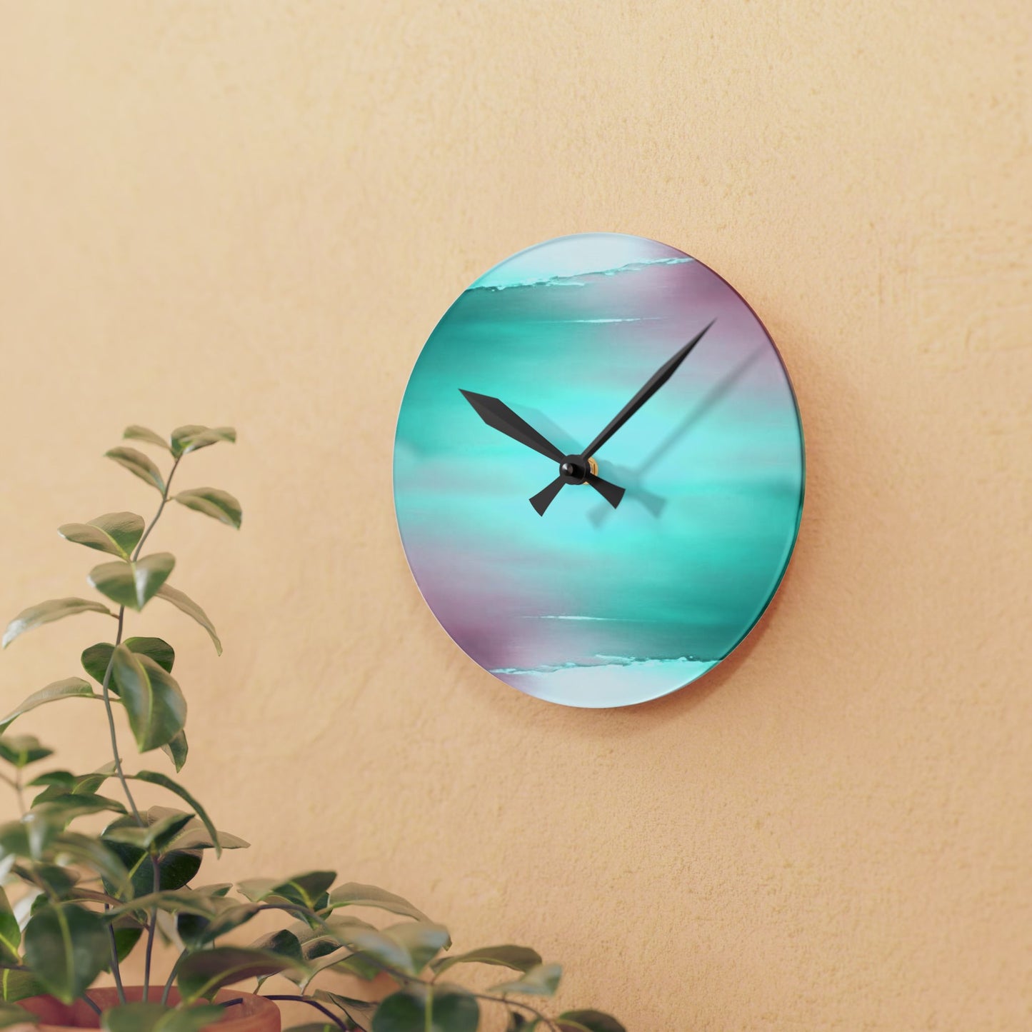 Green Sea Lavender Fog Acrylic Round Wall Clock, 8" x 8"