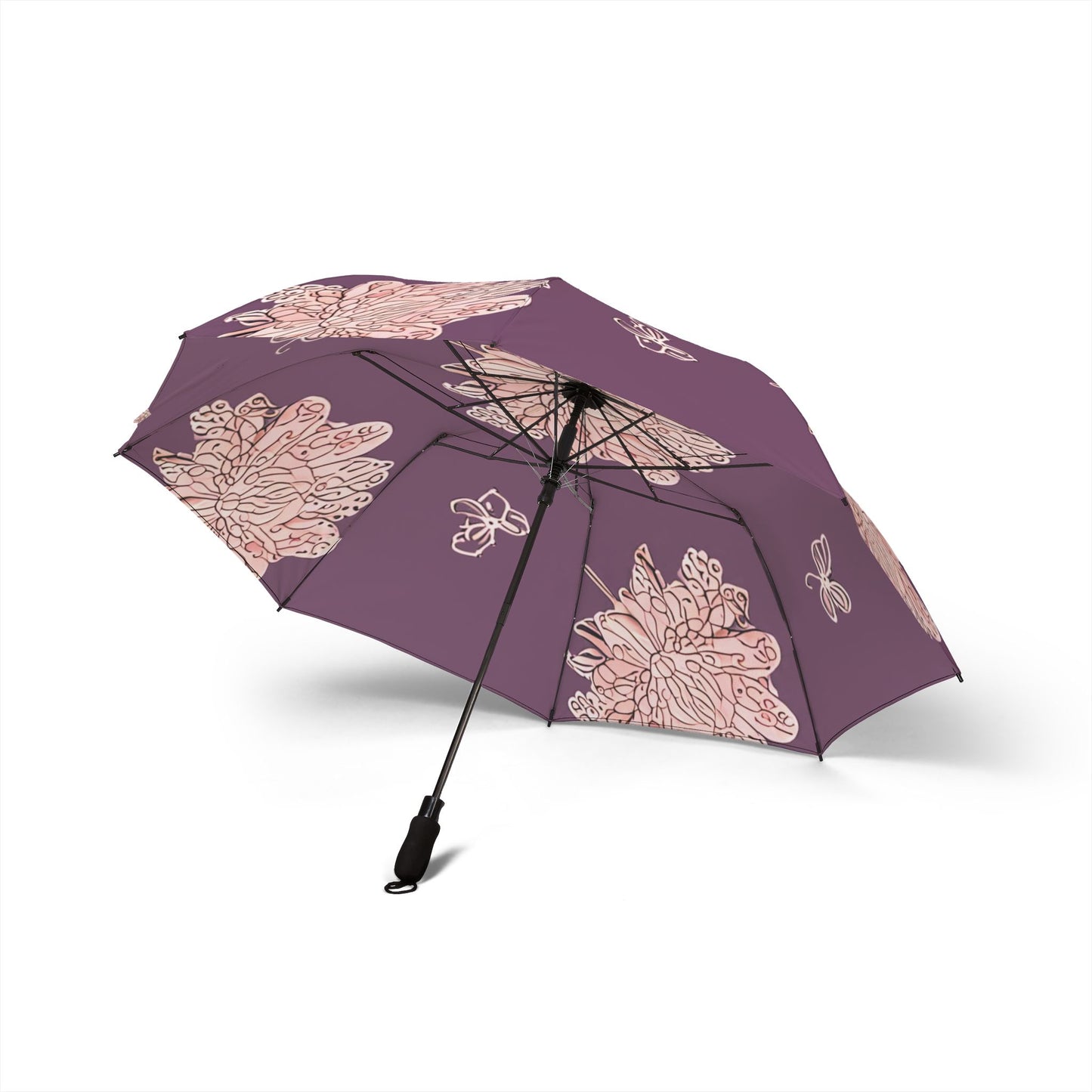 Pink Floral Butterflies Foldable Umbrella - Compact & Chic