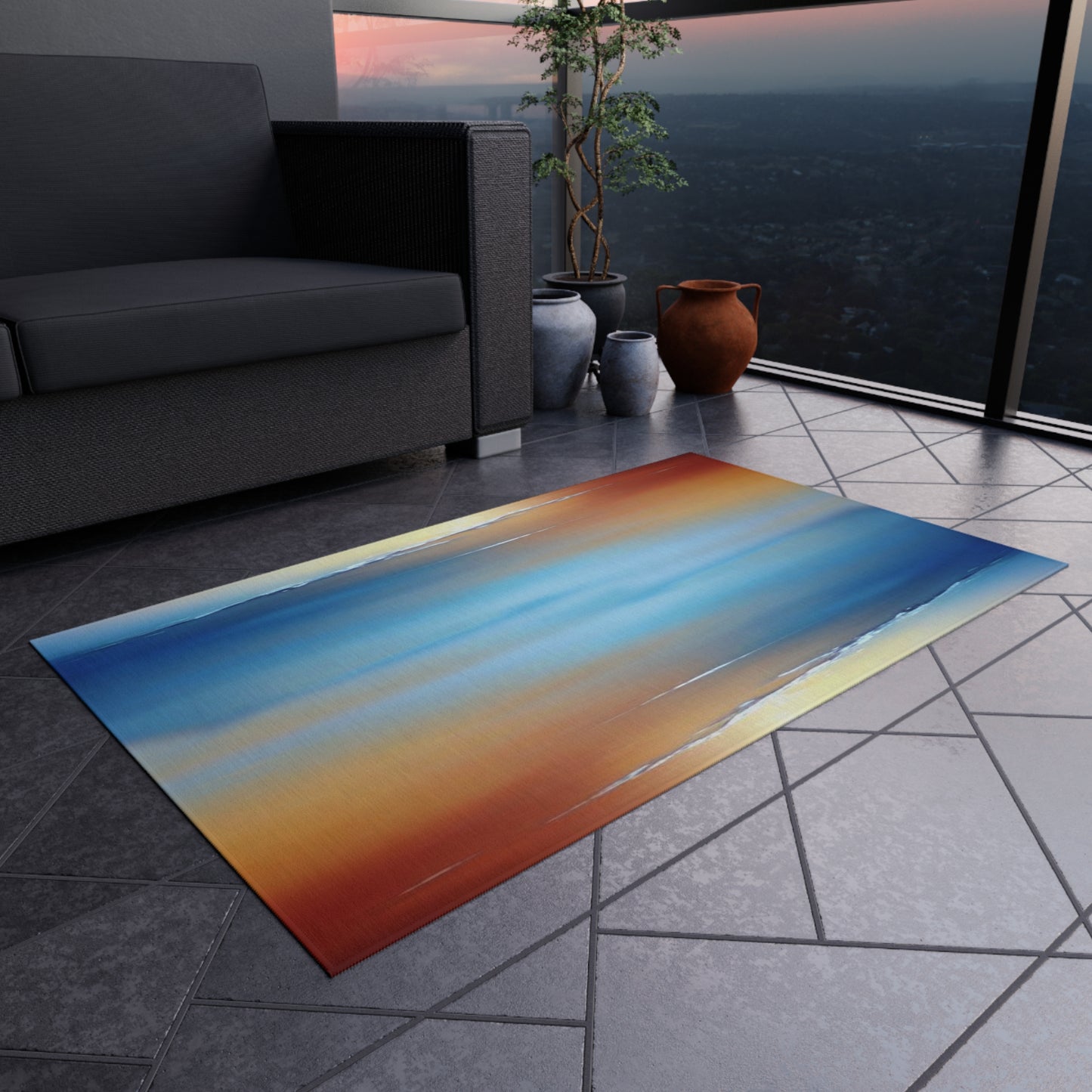 Blue Sea Red Orange Fog Outdoor Rug, 36" x 60"