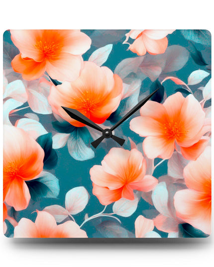 Orange Blossom Floral Bunch Acrylic Wall Clock, Round or Square, 10.75" x 10.75"