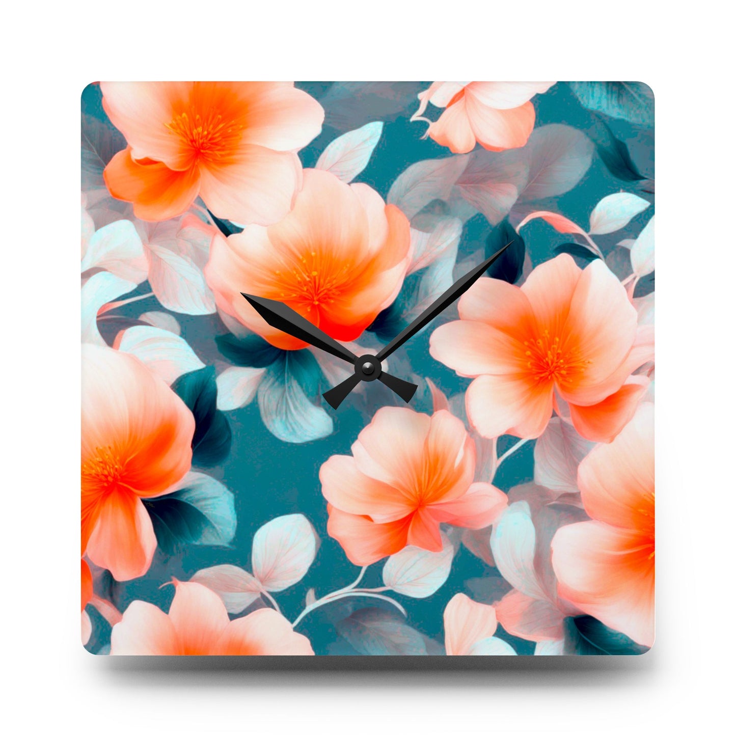 Orange Blossom Floral Bunch Acrylic Wall Clock, Round or Square, 10.75" x 10.75"