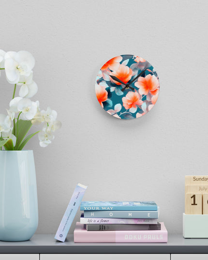 Orange Blossom Floral Bunch Acrylic Round Wall Clock, 8" x 8"