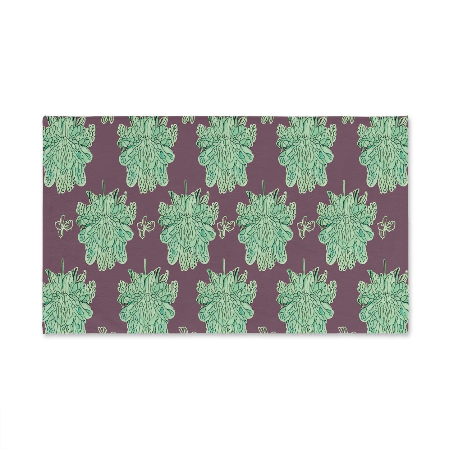 Mint Green Floral Butterflies Hand Towel, 16" x 28"