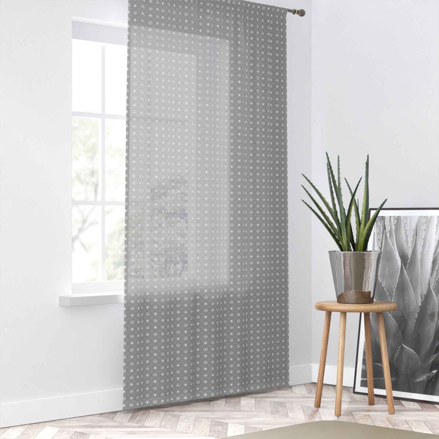Desaturated Star-crossed Bodies Sheer Window Curtain, 50" x 84", partially transparent