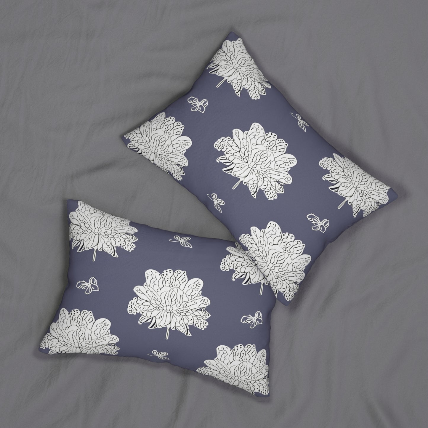 White Floral Butterflies Spun Polyester Lumbar Pillow, 20" x 14"