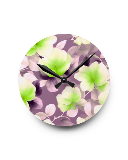 Lime Lavender Floral Bunch Acrylic Round Wall Clock, 8" x 8"