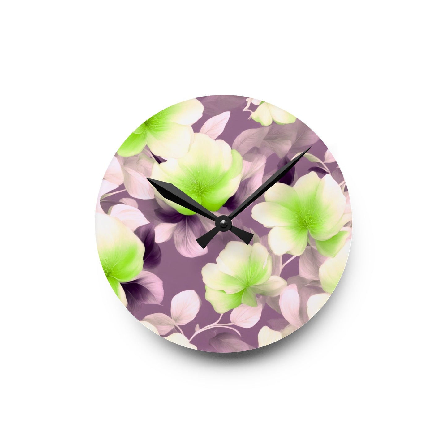 Lime Lavender Floral Bunch Acrylic Round Wall Clock, 8" x 8"
