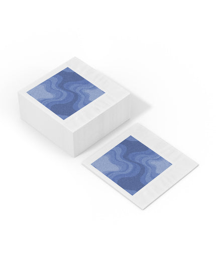 Deep Blue Wavey White Coined Napkins, 6.5" x 6.5"