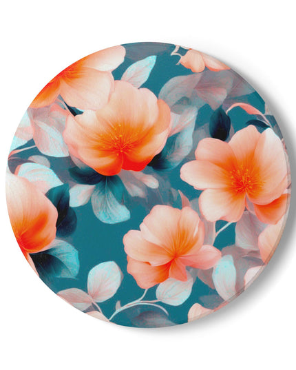 Orange Blossom Floral Bunch Round Ceramic Coaster, 4" x 4"