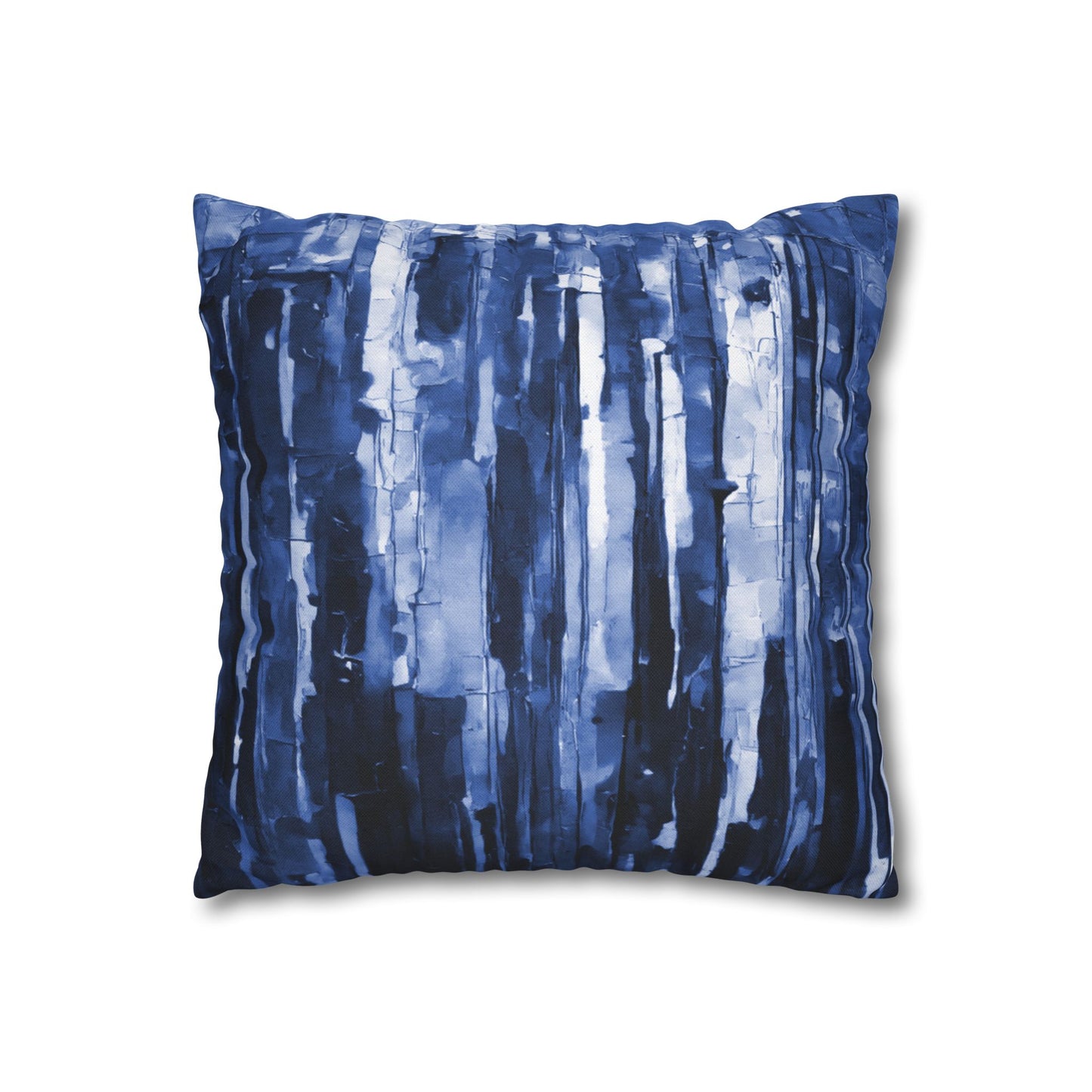 Striped Deep Blue Spun Polyester Square Pillowcase, 14" x 14"