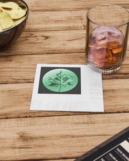 Mint Green Maple Leaf White Coined Napkins, 4.8" x 4.8"