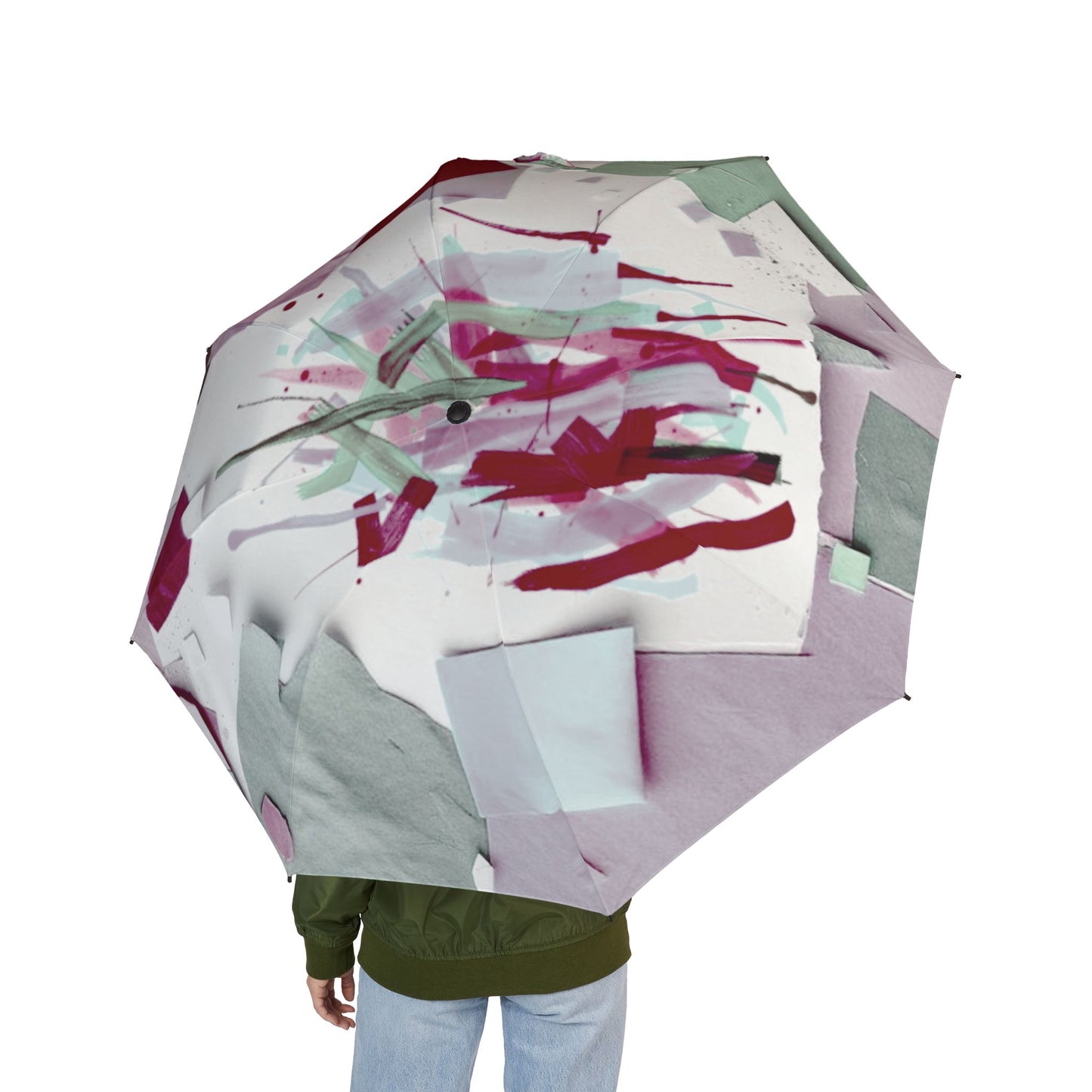 Deep Red Lavender Paper Paint Foldable Umbrella - Compact & Chic