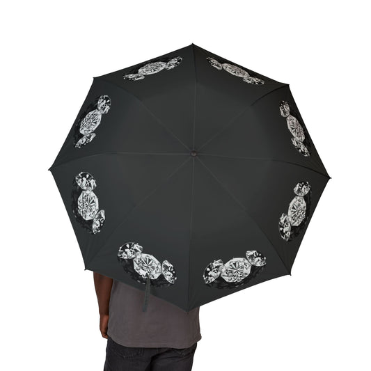 Stylish White Tri-Diamonds Foldable Umbrella - Compact & Chic
