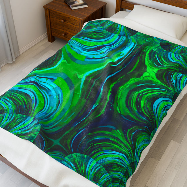 Uzi Spiral Blue Green Velveteen Plush Blanket, 50" x 60"