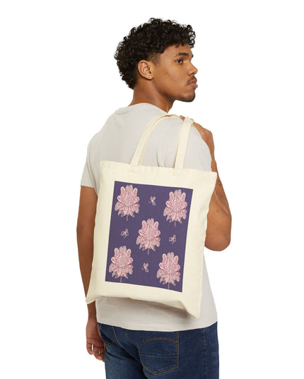 Magenta Floral Butterflies Cotton Canvas Tote Bag