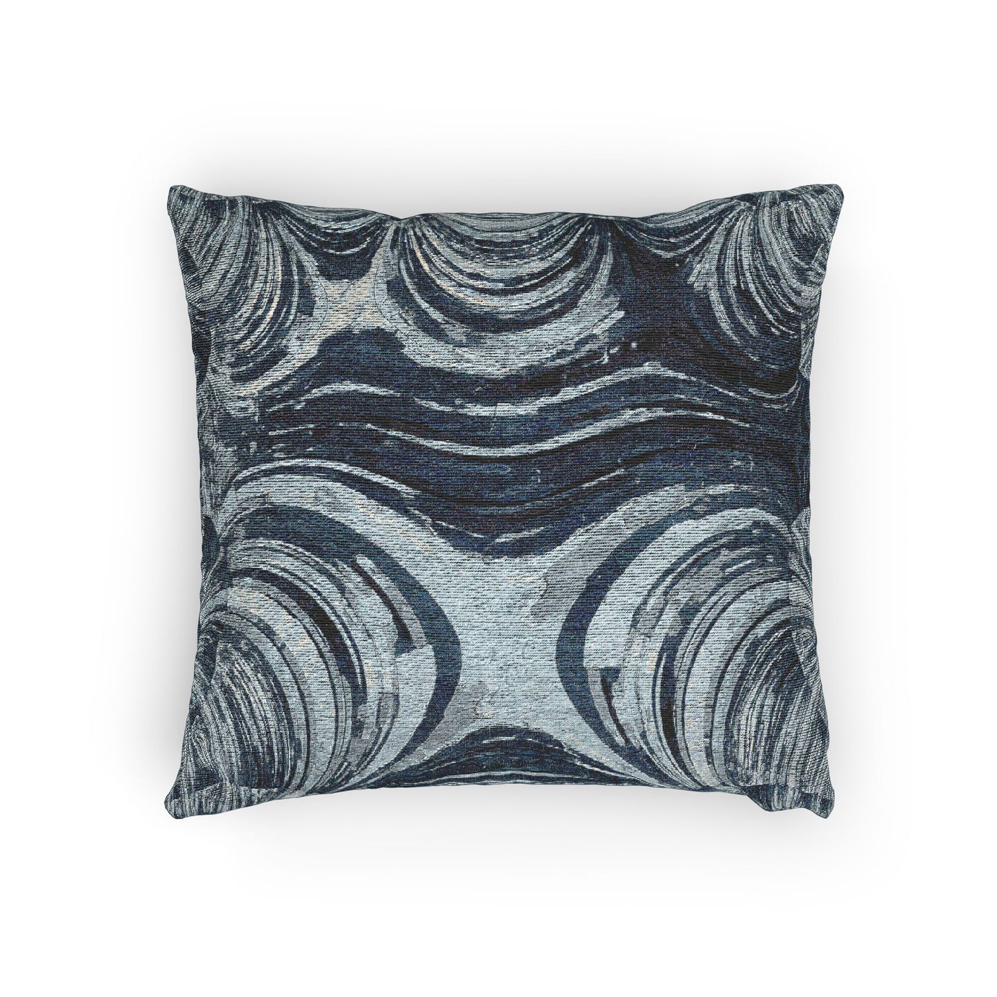 Uzi Spiral Deep Blue Woven Pillow, 17" x 18"