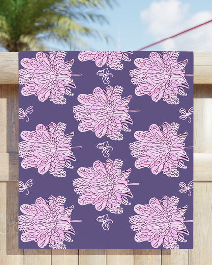 Magenta Floral Butterflies Beach Towel, 30" x 60"