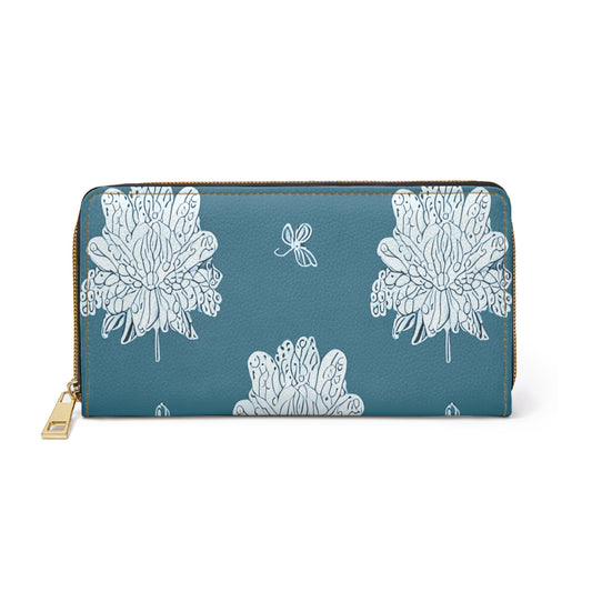 Tif Green White Floral Butterflies Elegant Abstract Zipper Wallet - Stylish & Functional Accessory for Everyday Use