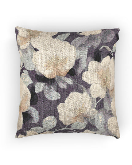 Tan White Florals Woven Pillow, 17" x 18"
