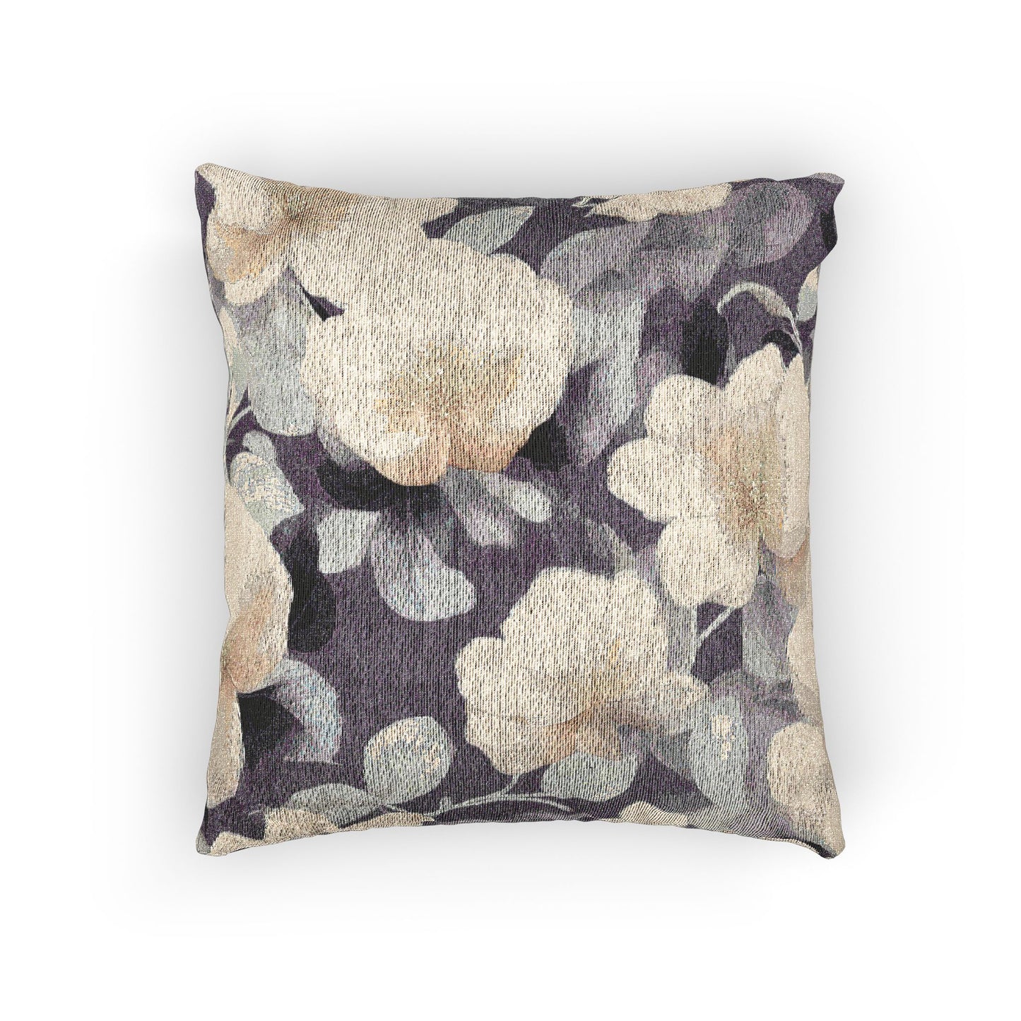 Tan White Florals Woven Pillow, 17" x 18"