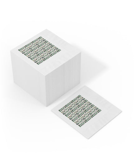 Mini Vintage Green Trees White Coined Napkins, 4.8" x 4.8"