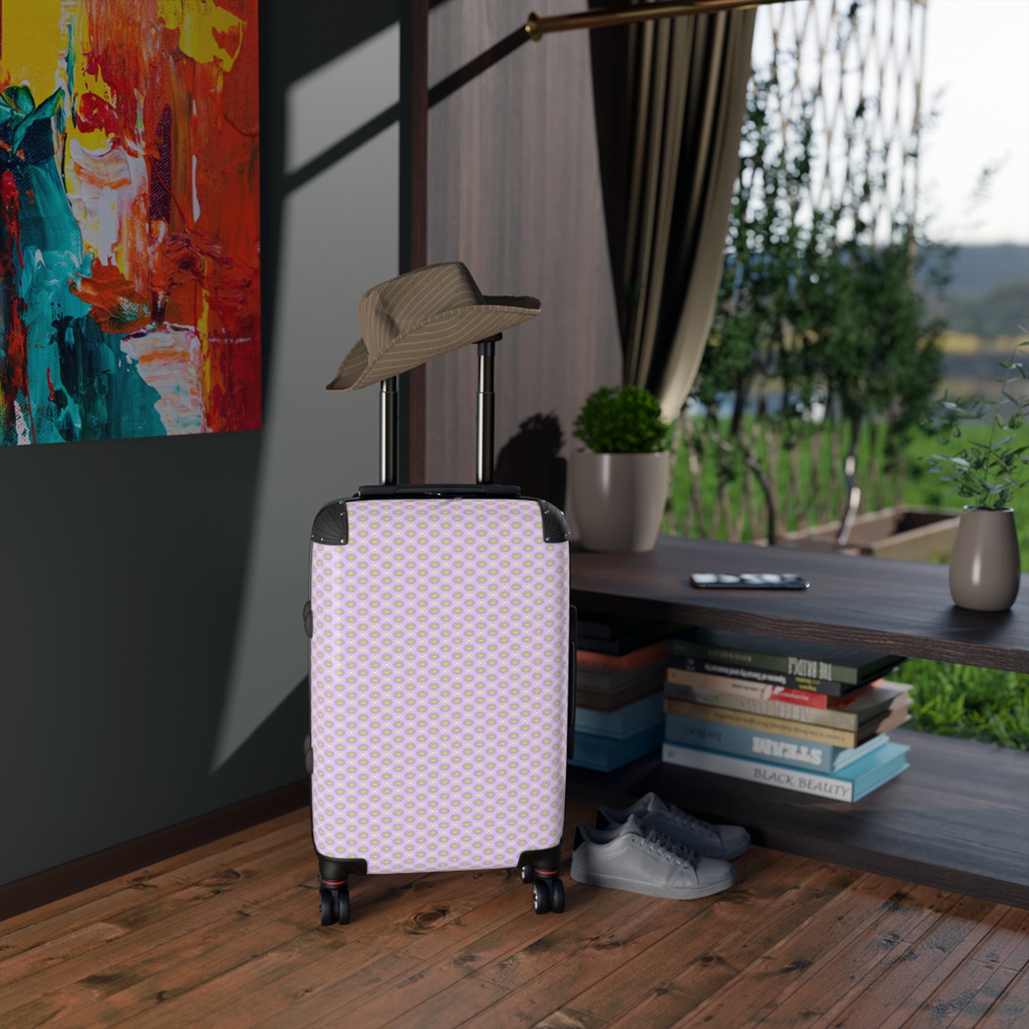 Magenta Star-crossed Bodies Small Suitcase with built in lock, 4 double-wheels, telescopic handle, and ABS back hard-shell