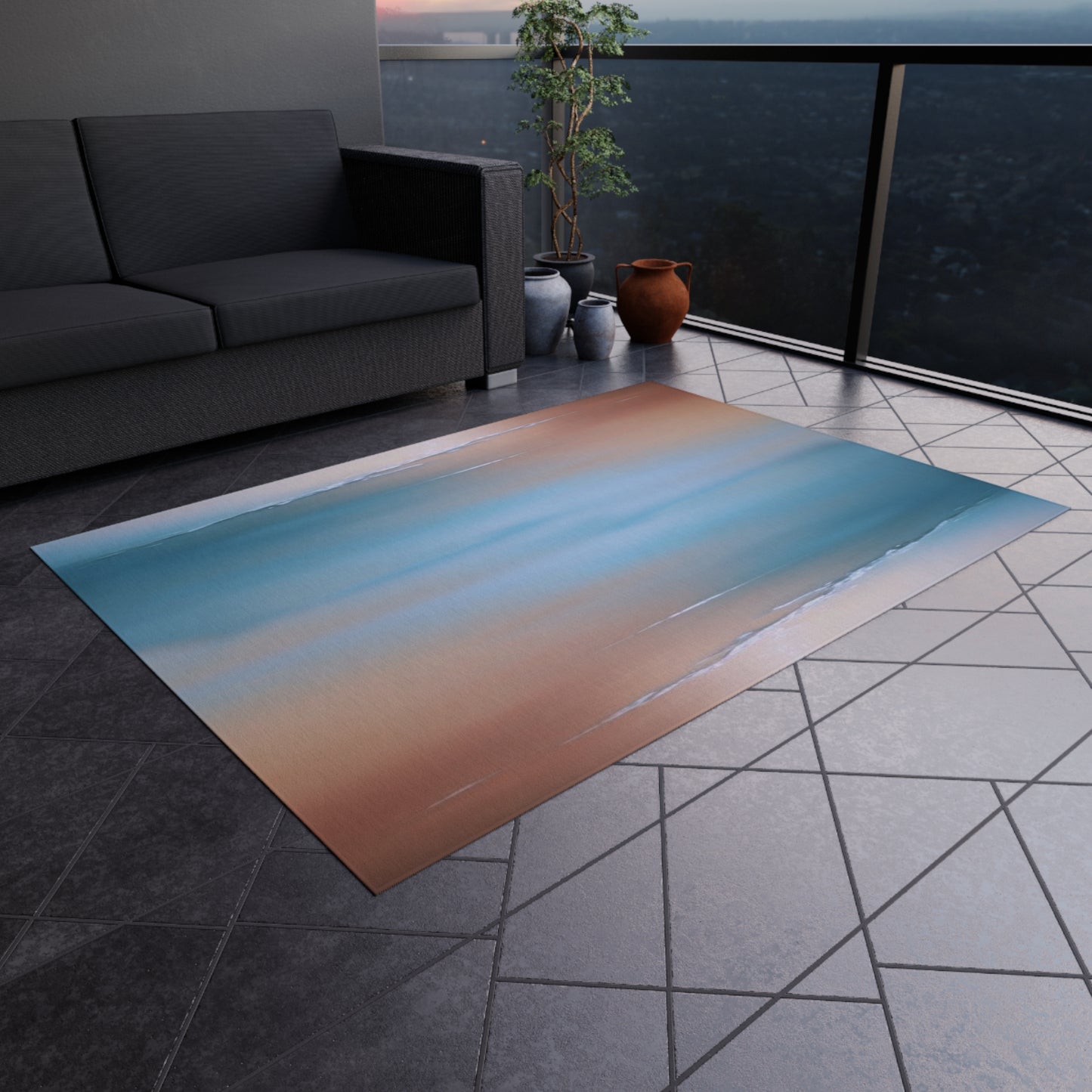 Blue Sea Peach Fog Outdoor Rug, 60" x 84"