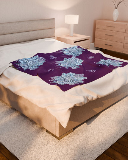 Blue Floral Butterflies Velveteen Plush Blanket, 50" x 60"