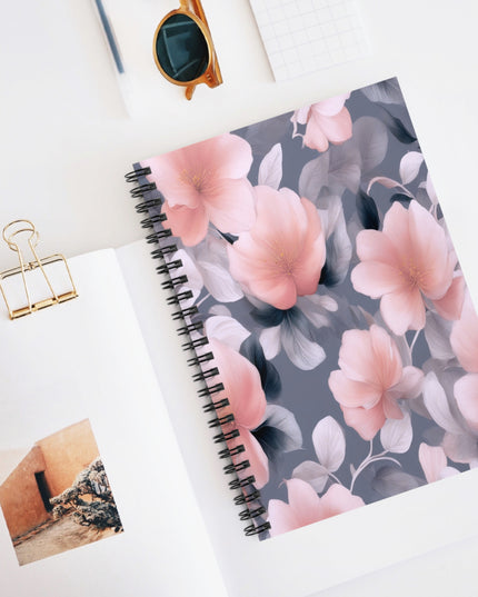 Peach and Blue Gray Floral Bunch Spiral Notebook - Ruled Line, 6" x 8", 118 pages