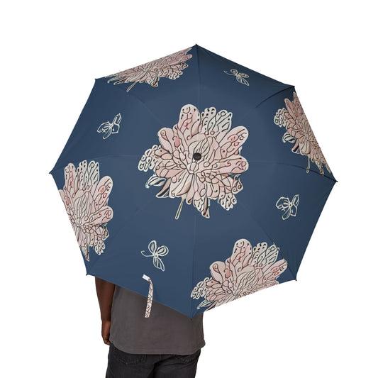 Rose White Floral Butterflies Foldable Umbrella - Compact & Chic