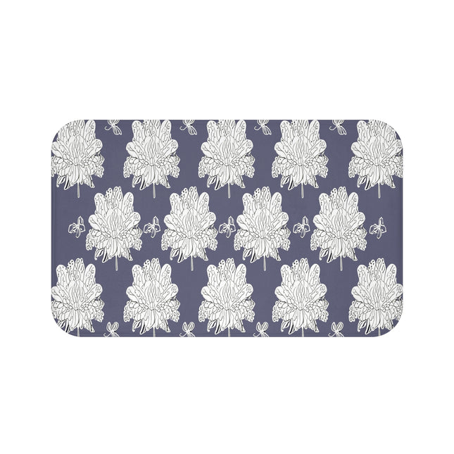 White Floral Butterflies 34" x 21" Bath Mat